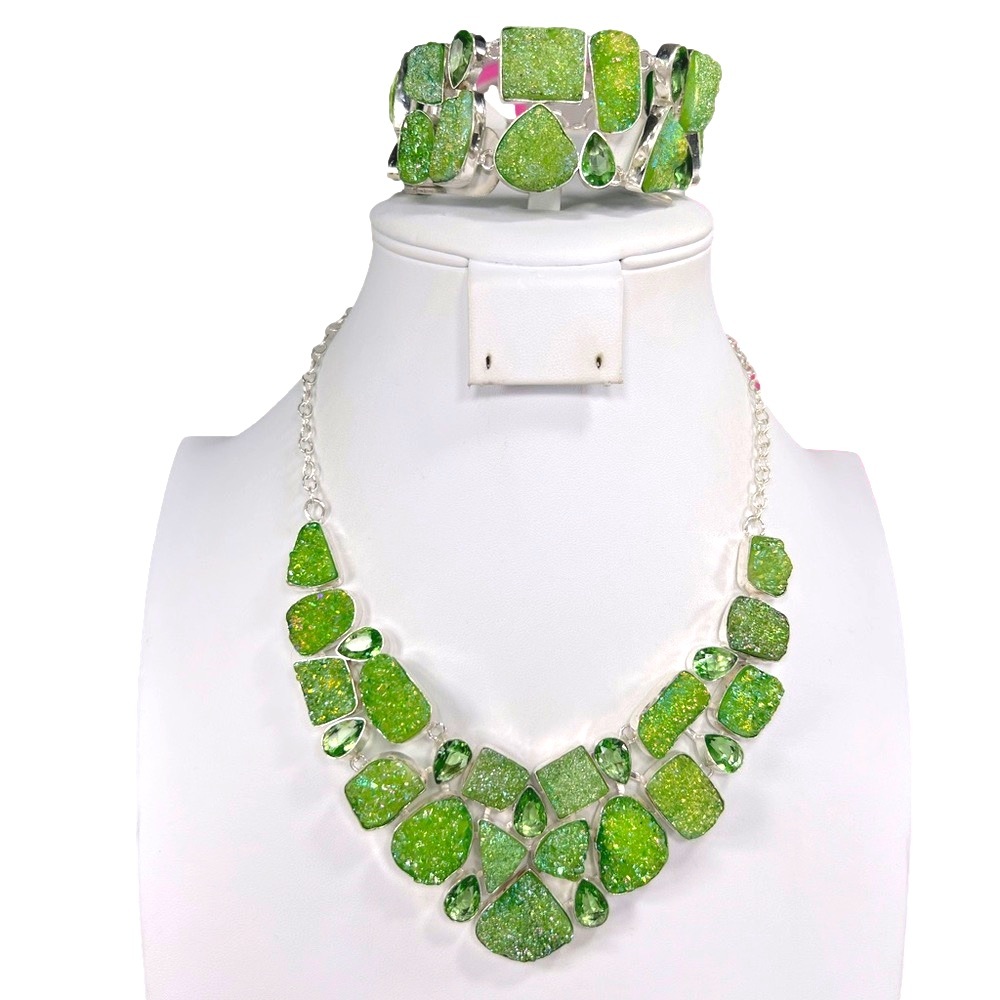 #1 Green Titanium Drusy 925 Gemstone Large Necklace ONLY